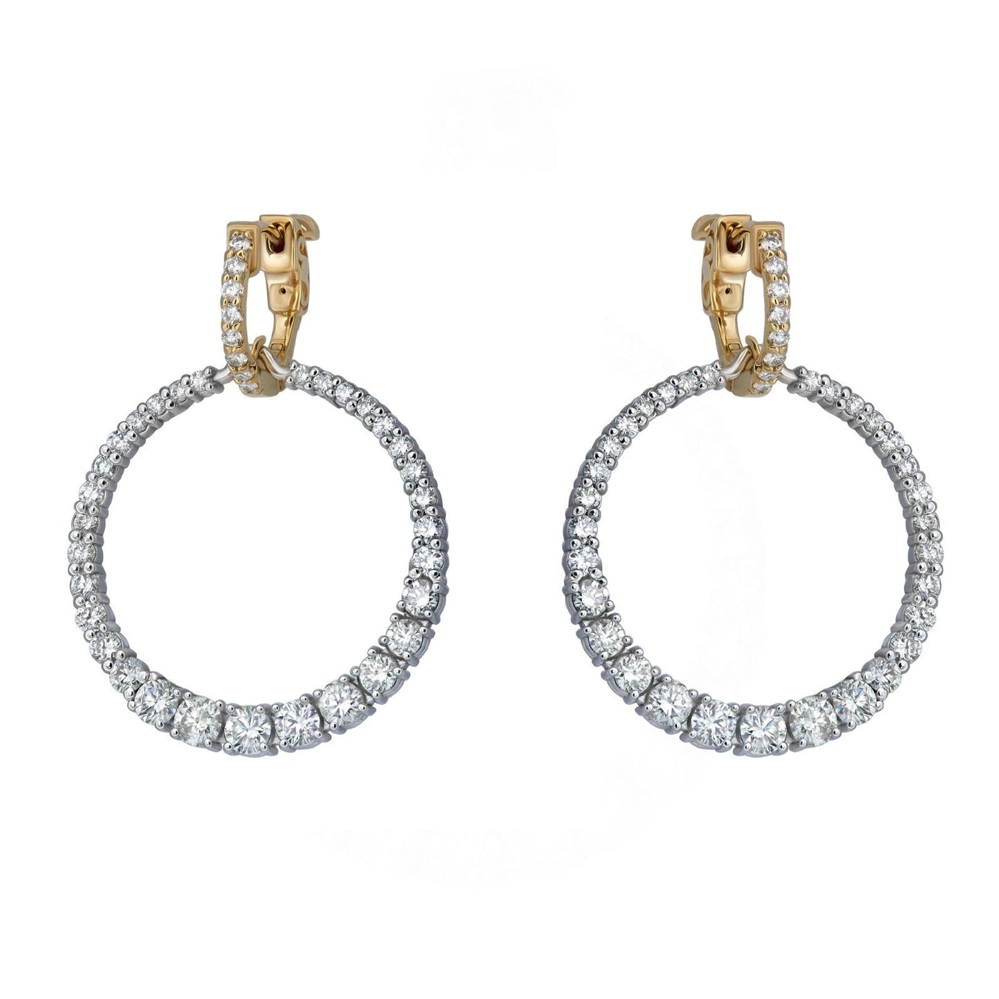 Natural Diamond Graduated Drop Circle Earrings in 14K White & Yellow Gold – 2.42ctw by Jewelry Mazal