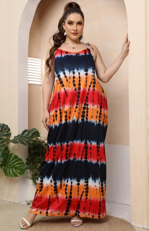 Plus Size Maxi Dress - Sleeveless Gradient Pattern Long Dress by Lady Ros