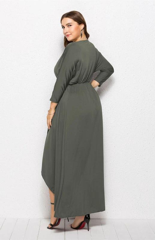 Plus Size Deep V Dress - Three Quarter Sleeve Knit Dress by Lady Ros