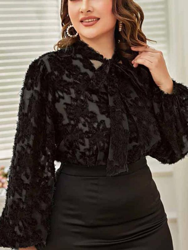 Plus Size Women's Tie Bow Long Sleeve Commuter Shirt by Lady Ros