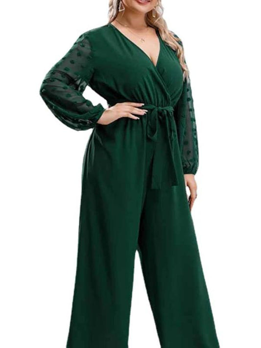 Modern Plus Size Women's Sexy Bowknot Lady Lace Straight Loose High Waist Solid Color Jumpsuit by Lady Ros