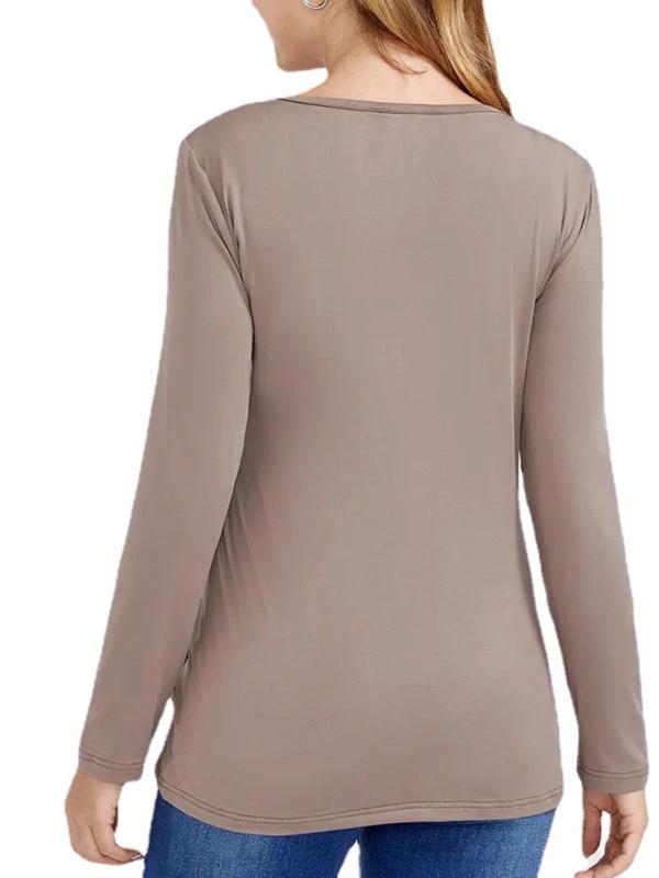 European and American solid color nursing V-neck long-sleeved maternity dress by Lady Ros