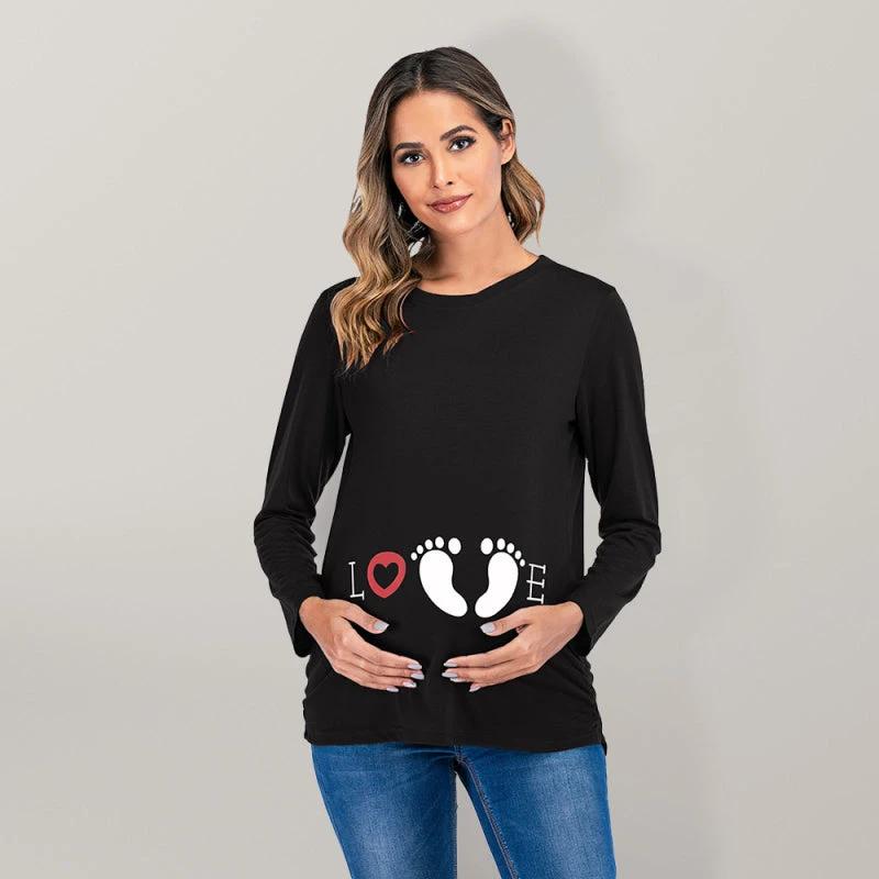 Women's Round Neck Small Feet Print Maternity Top by Lady Ros