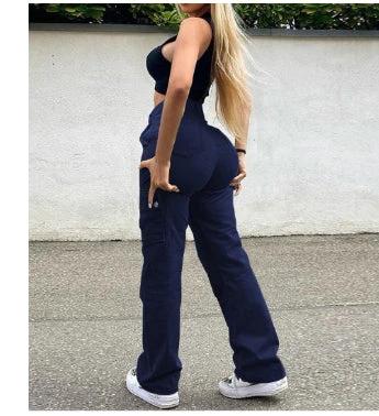 Straight Leg Cargo Pants Women High Waist Casual Baggy Pants by GJG Denim