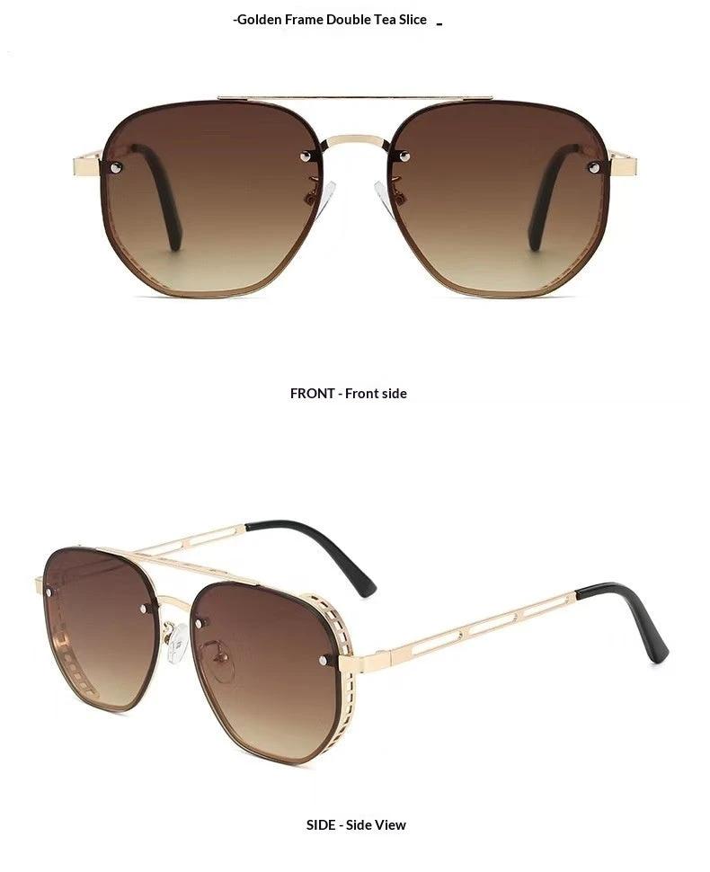 Retro Double-bridge Hollow-out Metal Sunglasses With A Premium High-end Look For Men by GJG Denim