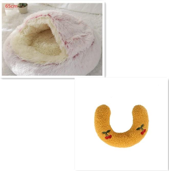 2 In 1 Dog And Cat Bed Pet Winter Bed Round Plush Warm Bed House Soft Long Plush Pets Bed Pet Products by GJG Denim