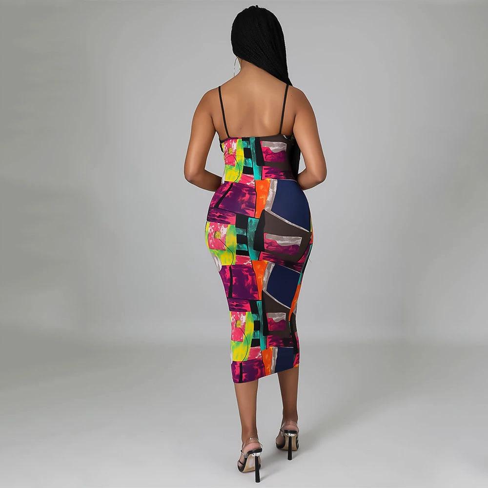Fashion Sexy Digital Print Suspender Dress by GJG Denim