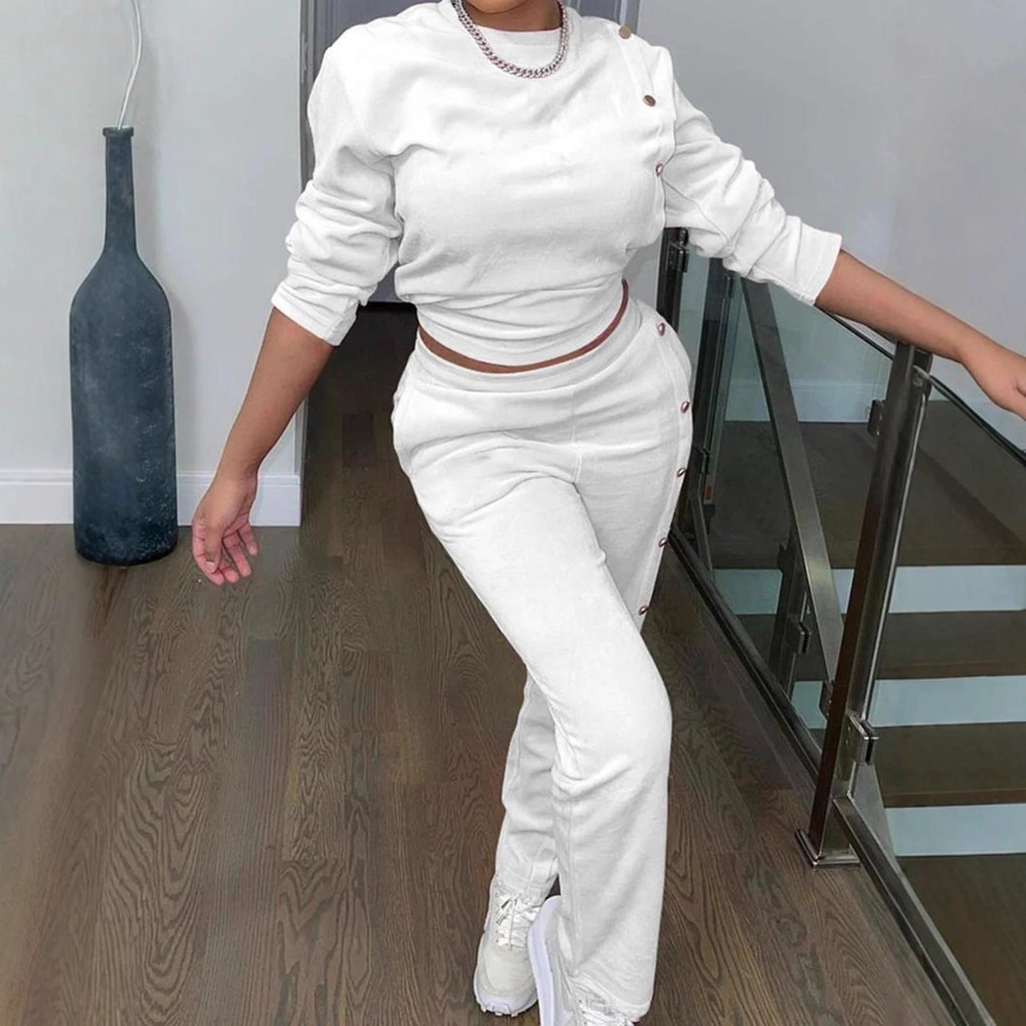 Stylish Casual Sweatshirt Set With Side Button Detailing by GJG Denim