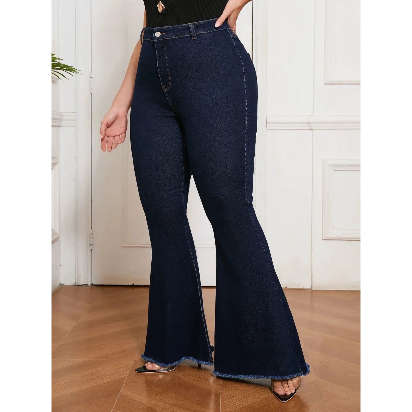 Curvy Fit High Waisted Flared Jeans For Women Plus Size Sret by GJG Denim