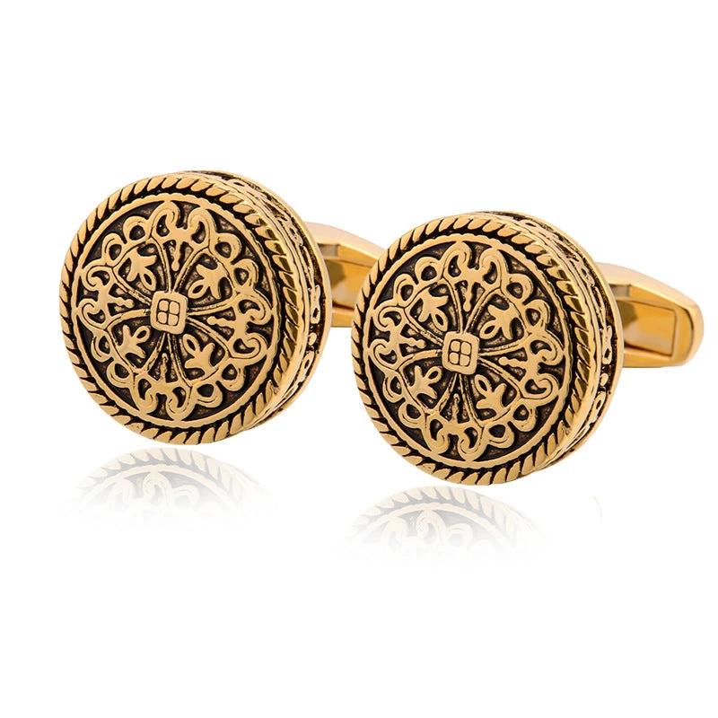 Carved Antique Silver Greek Royal Pattern Cufflinks High-end by GJG Denim