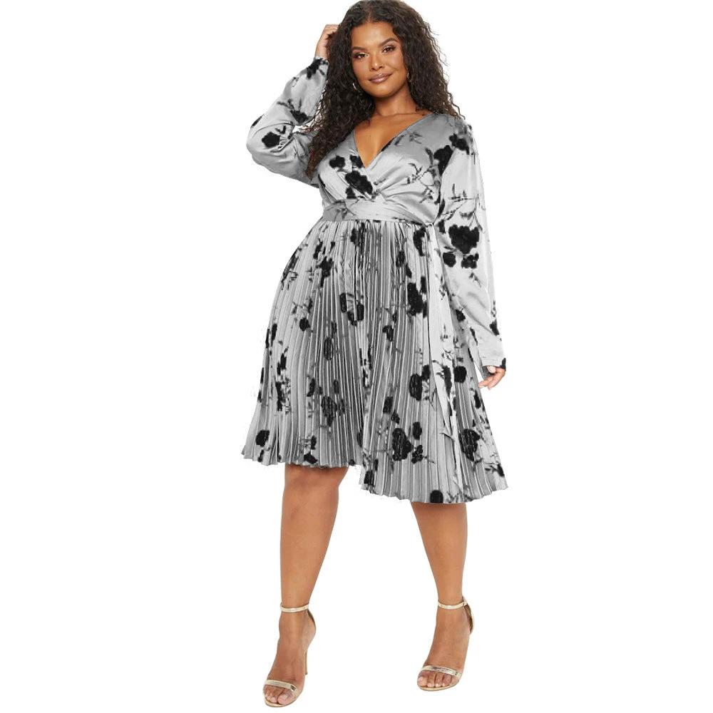 Deep V-neck Pleated Temperament Dress Women by GJG Denim