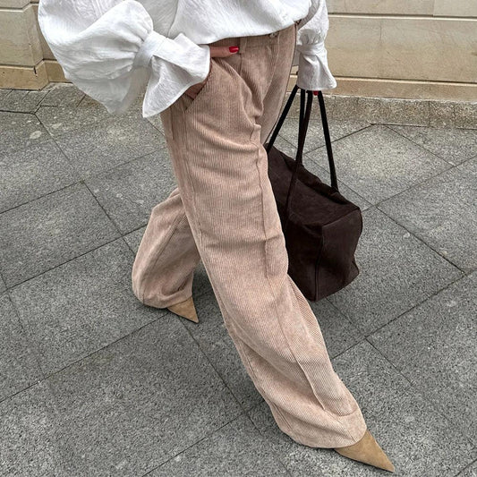 Womens Retro-Style Wide-Leg Loose-Fit Casual Trousers In American Style by GJG Denim