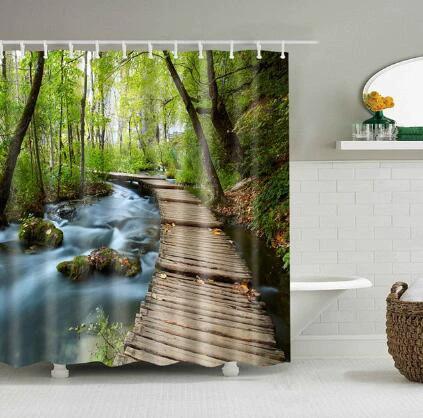 Peaceful Waterfall Fabric Shower Curtain by GJG Denim