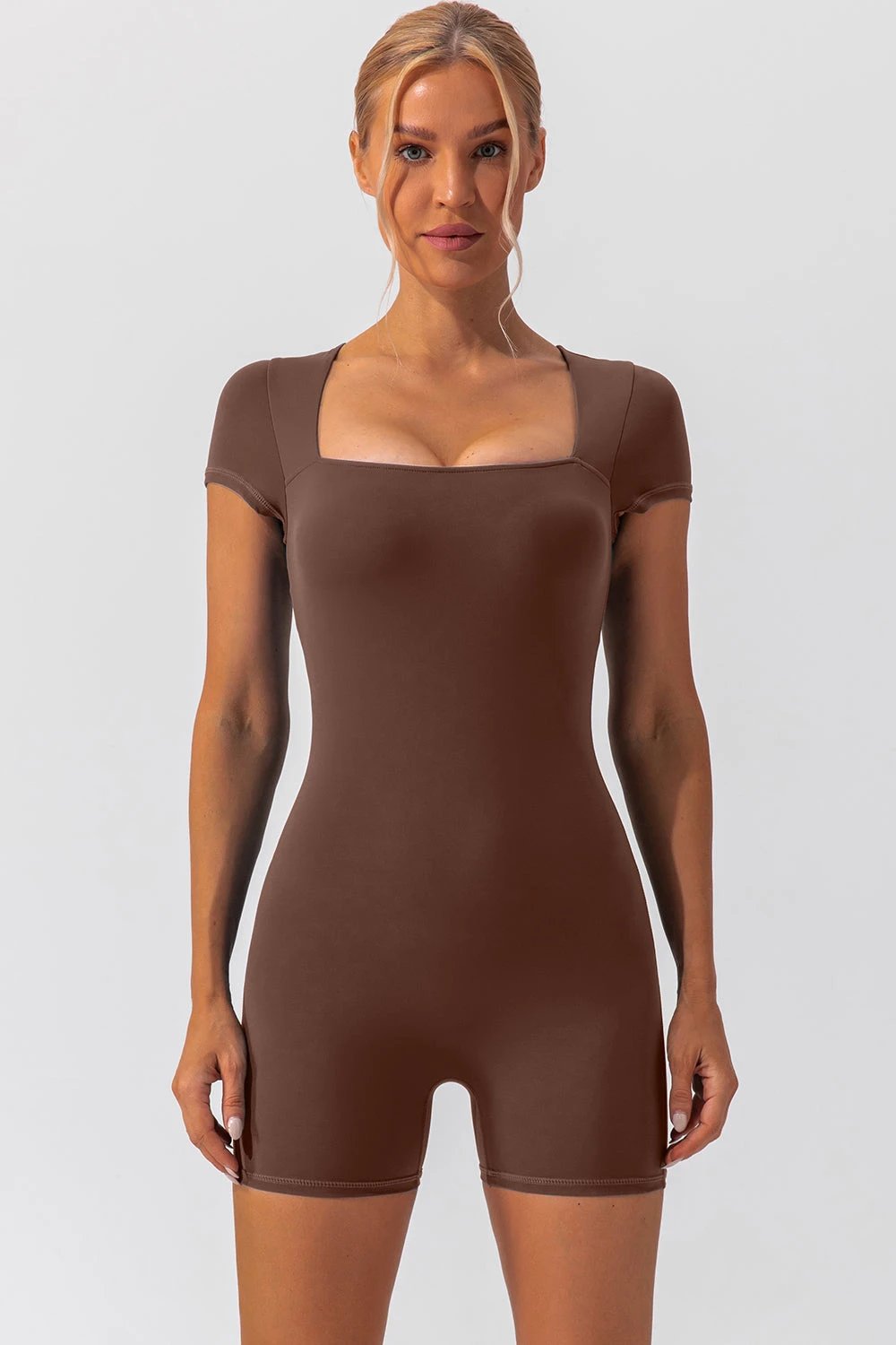 Square Neck Cap Sleeve Active Romper by Lady Ros
