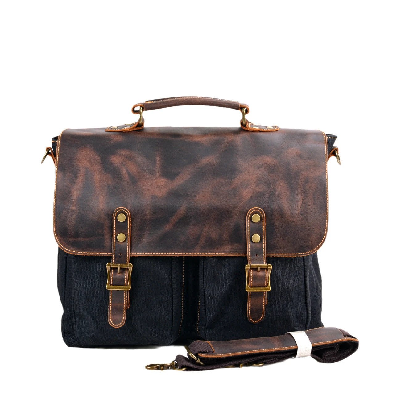 Waterproof Canvas Stitching Leather Briefcase For Men by GJG Denim