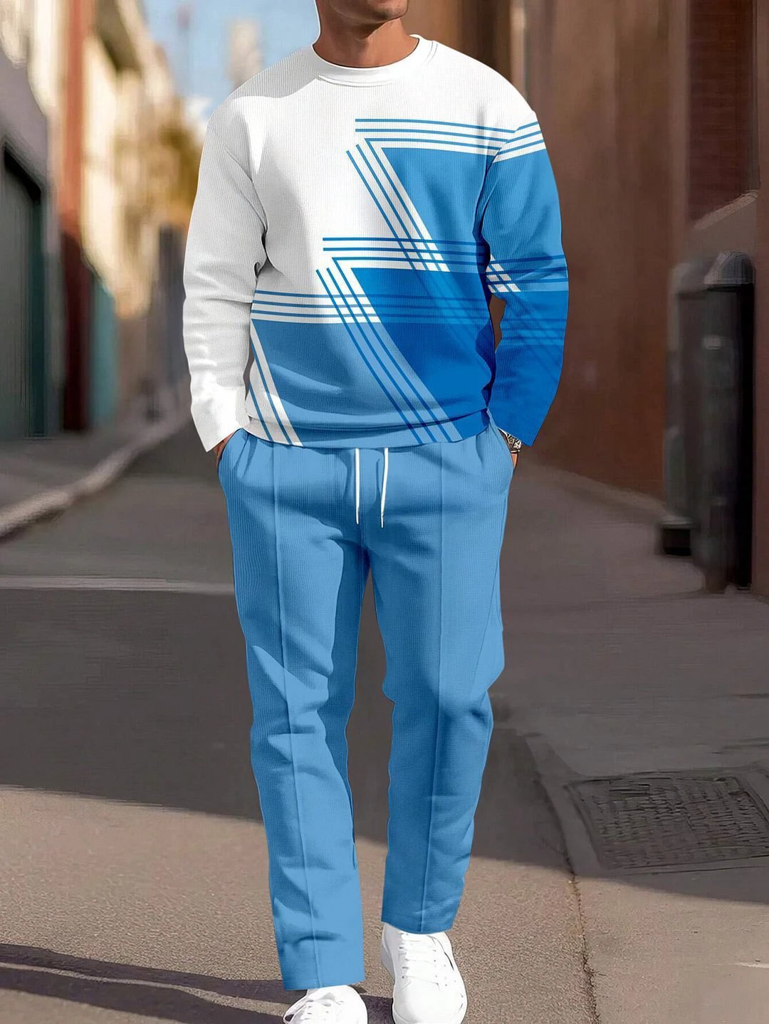Men's Round Neck Loose Sweatshirt And Sweatpants Set by GJG Denim