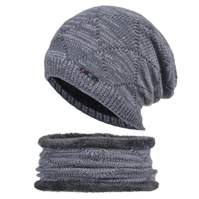 Men's Two-piece Woolen Hat With Head And Ear Protection and Neck Warmer by GJG Denim