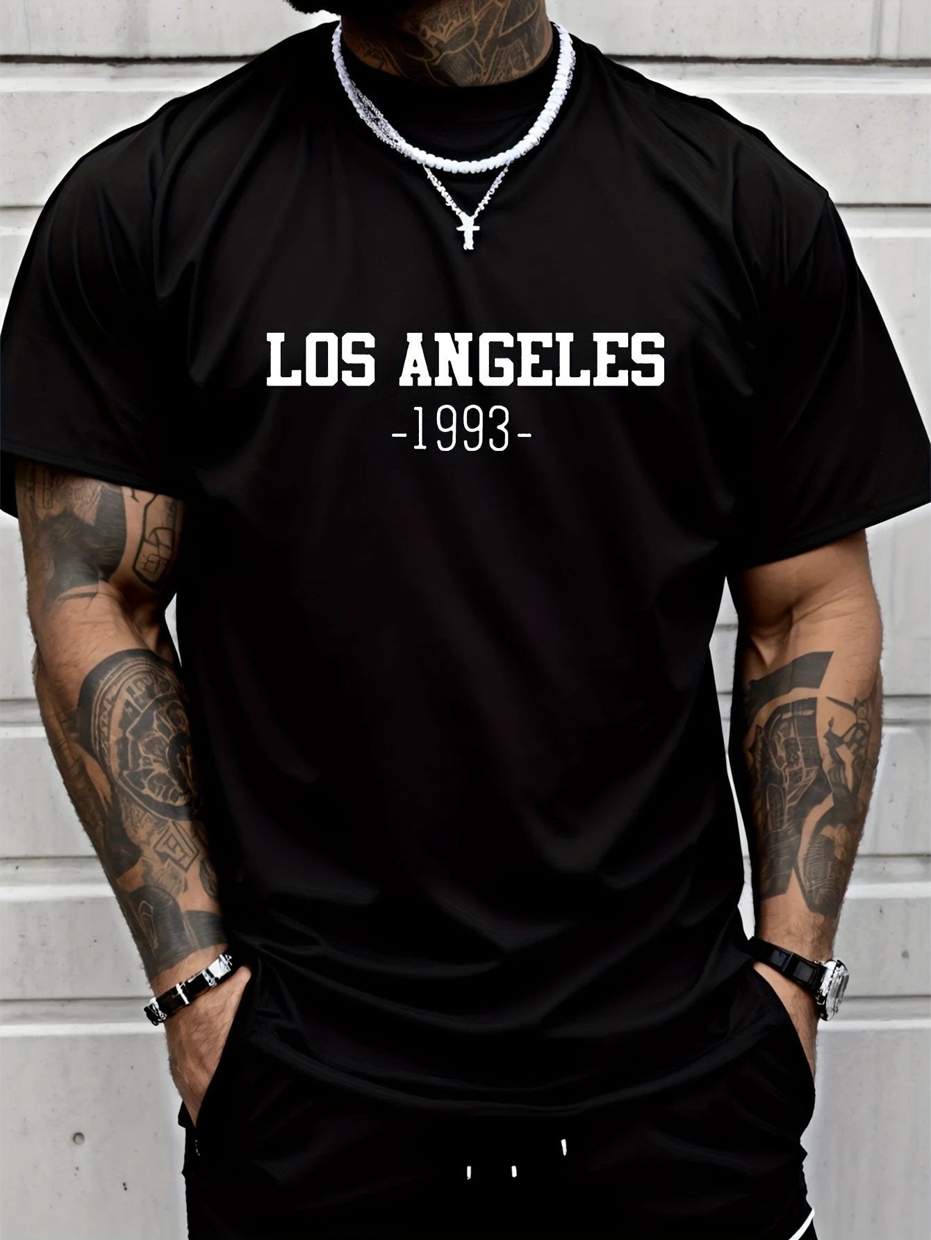 Los Angeles Graphic Men's Short Sleeved T-shirt, Comfortable Stretch Fashionable Summer T-shirt, Casual Daily Style Fashionable Clothing by GJG Denim