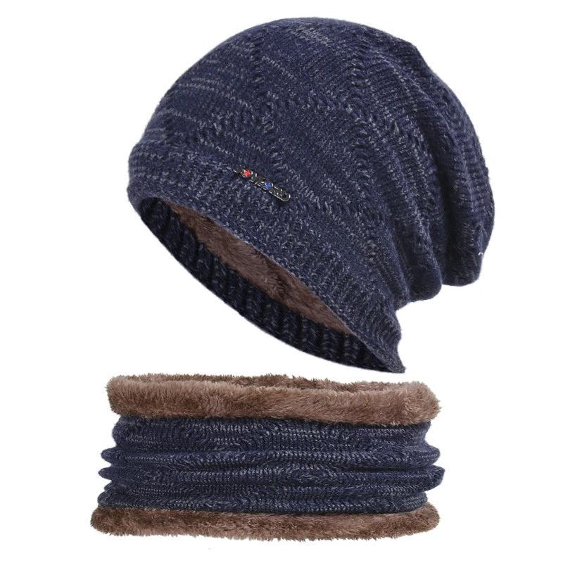 Men's Two-piece Woolen Hat With Head And Ear Protection and Neck Warmer by GJG Denim