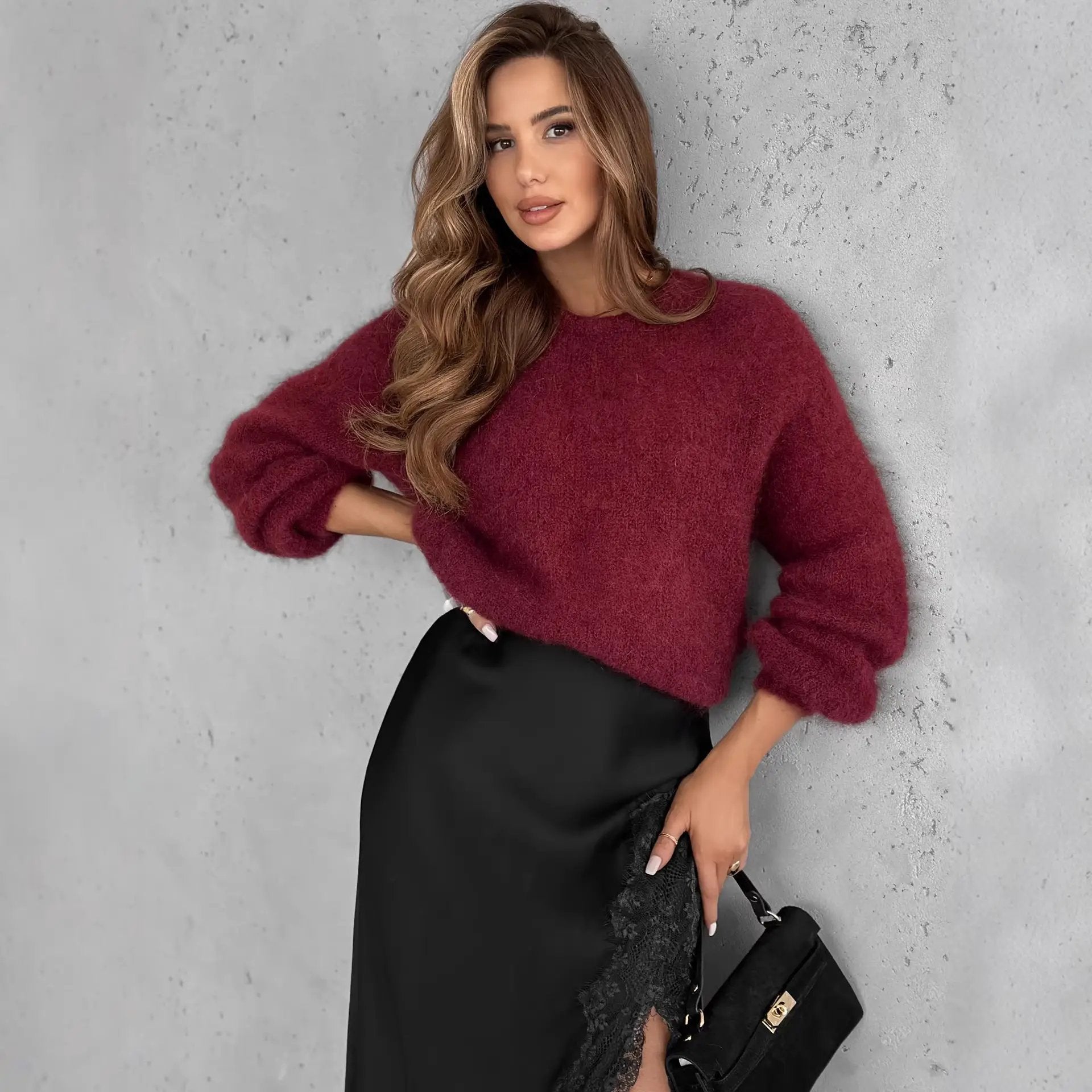Spring New High-Slit Satin Skirt Solid Color by GJG Denim