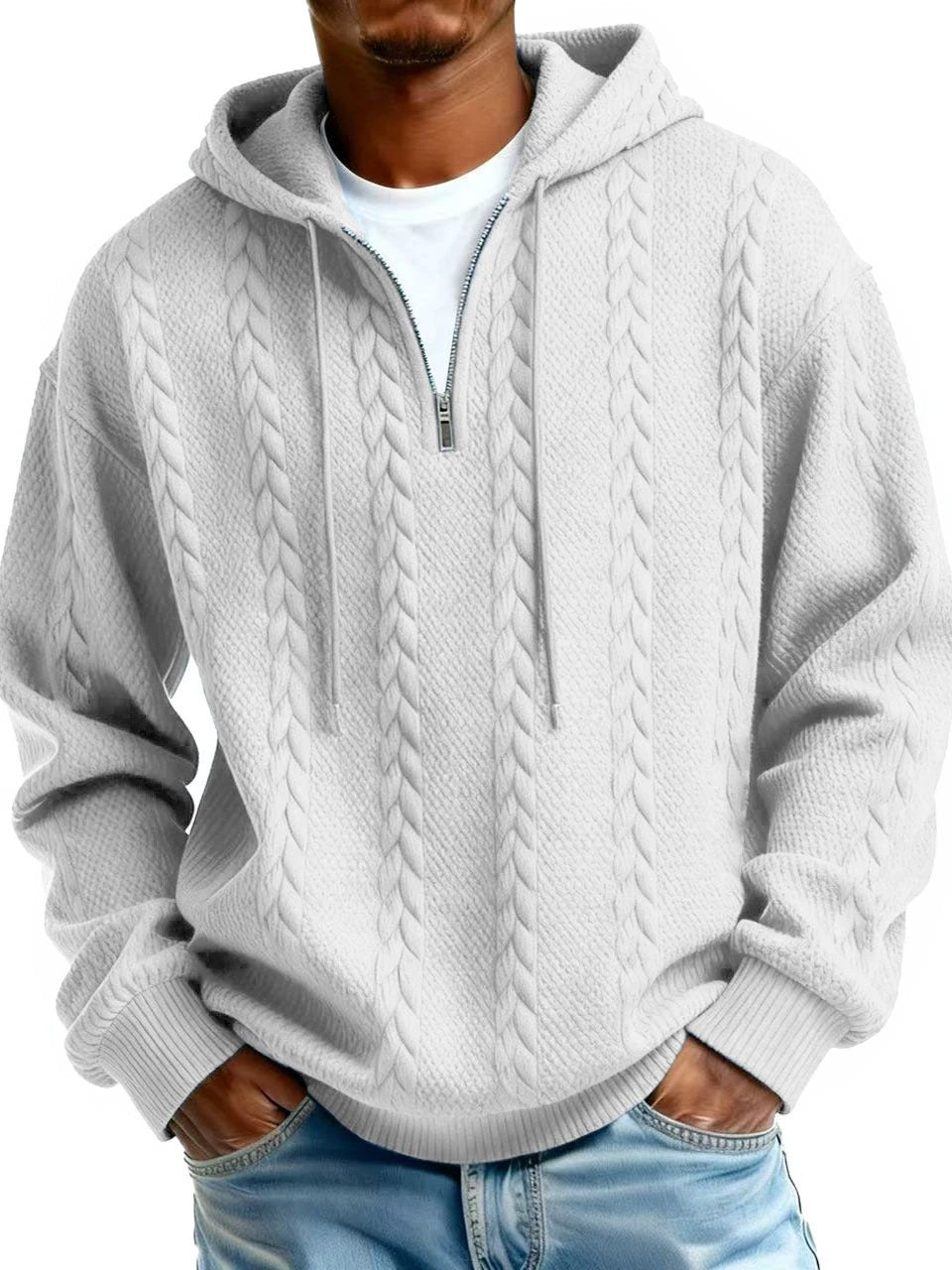 Men's Half-zip Hooded Sweatshirt With Long Sleeves by GJG Denim