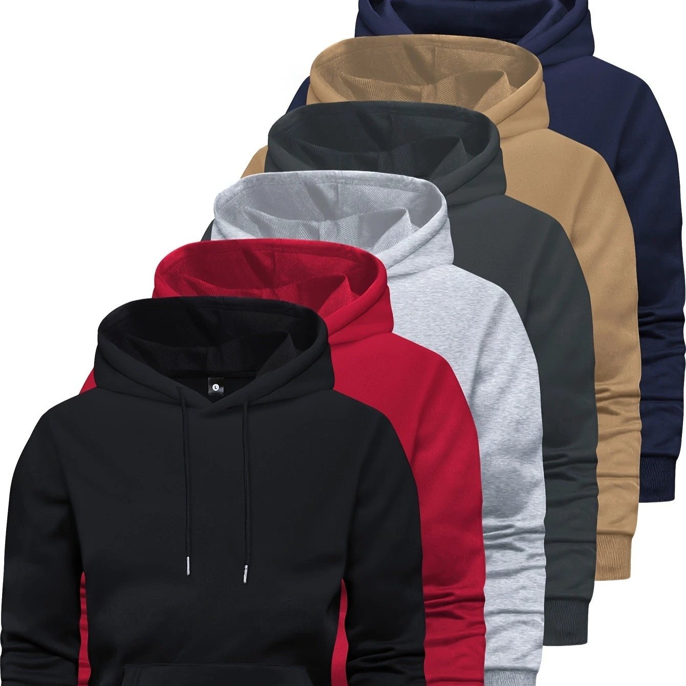 6-Piece Men's Long-sleeved Solid Color Hooded Sweatshirt by GJG Denim