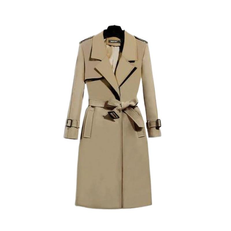 Elegant Slim-fit Slimming Waist Mid-length Trench Coat by GJG Denim