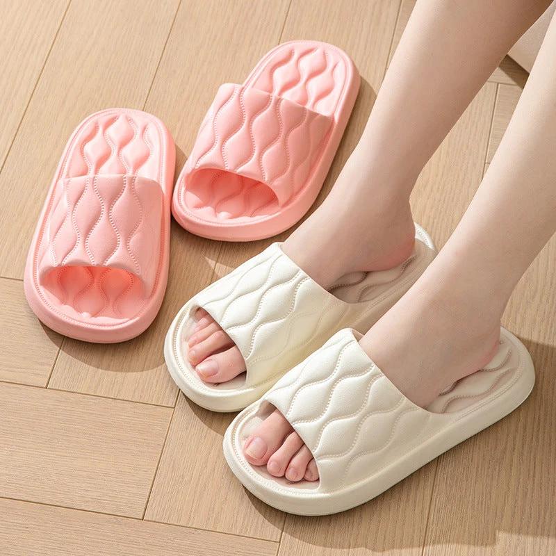 Ripple Style House Slippers EVA Soft Bathroom Slippers Women Men Shoes Home by GJG Denim