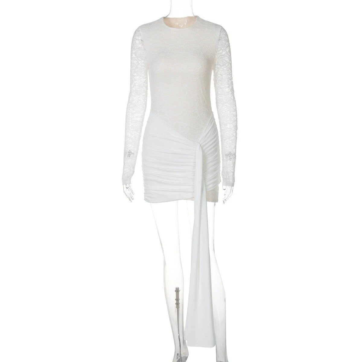 European And American Sexy Round Neck Lace Stitching Long Sleeve Slim Fit Dress by GJG Denim