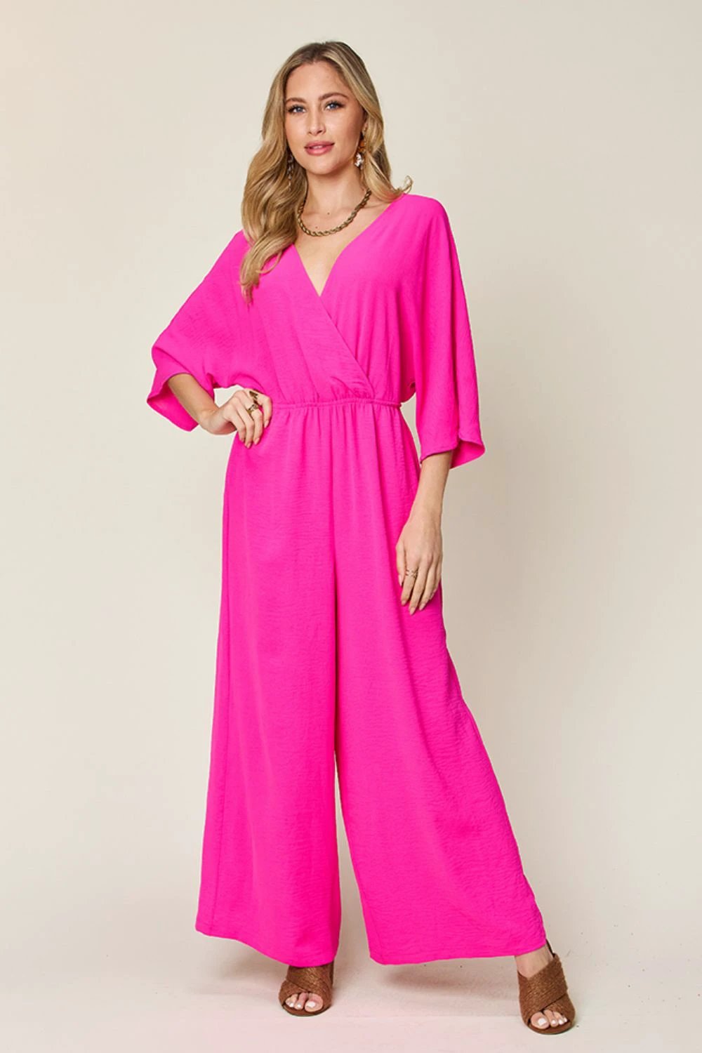 Tie-Waist Jumpsuit with Wide Legs and Short Sleeves by Lady Ros