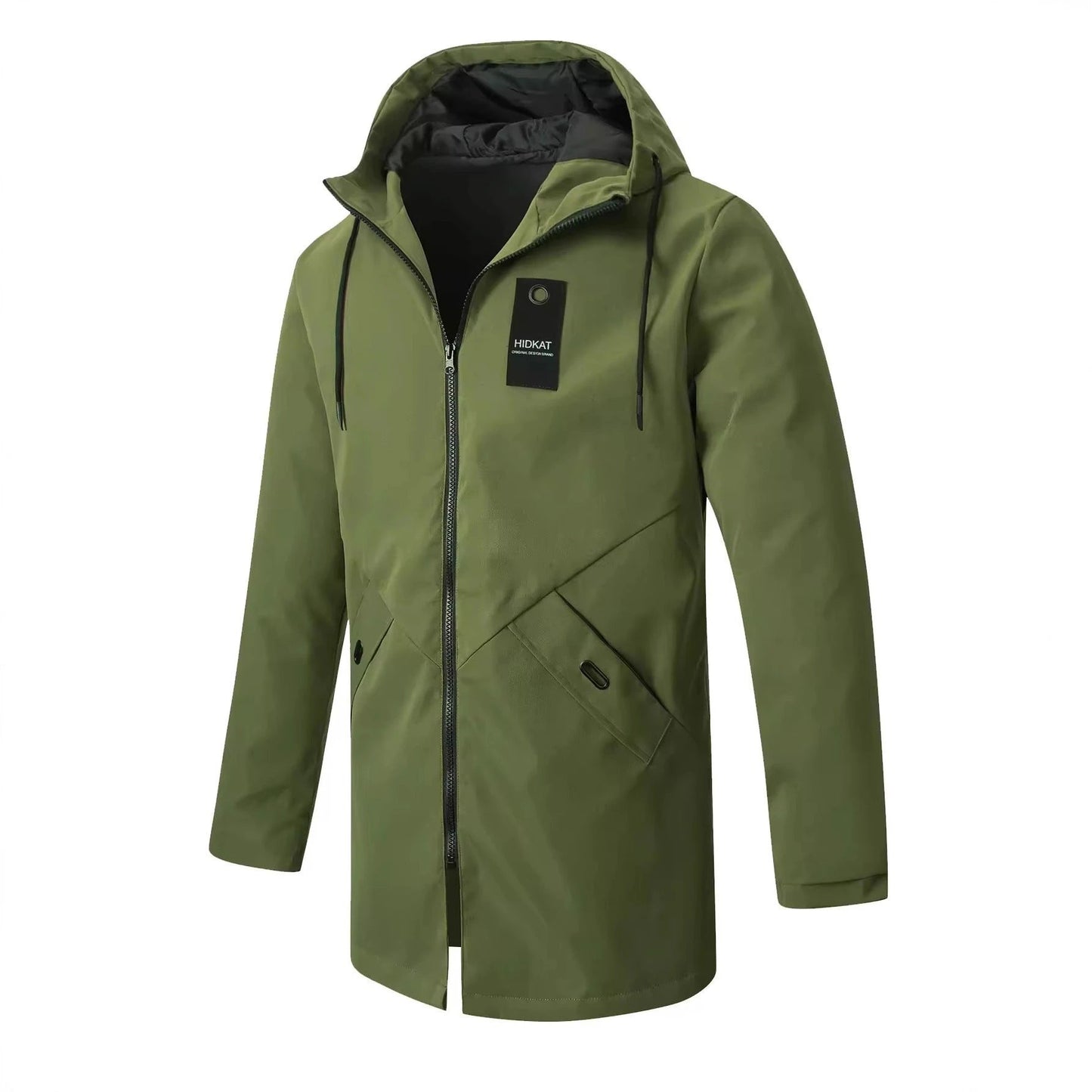 Mid-length Men's Hooded Casual Windproof Jacket by GJG Denim