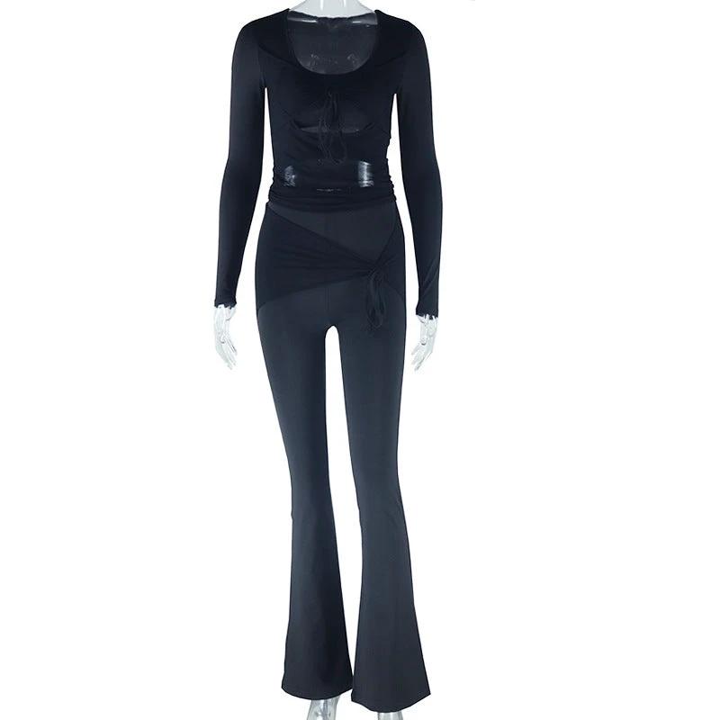 Women's Solid Color Casual Suit Mesh Stitching by GJG Denim