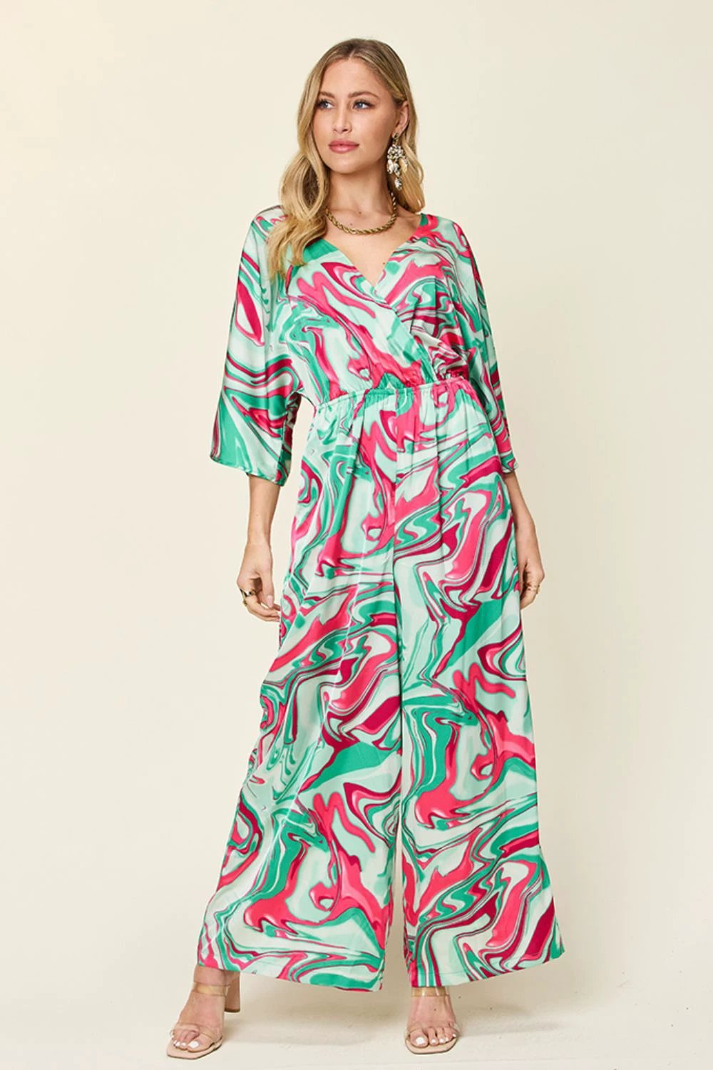 Tie-Front Jumpsuit with Wide Legs and Short Sleeves by Lady Ros