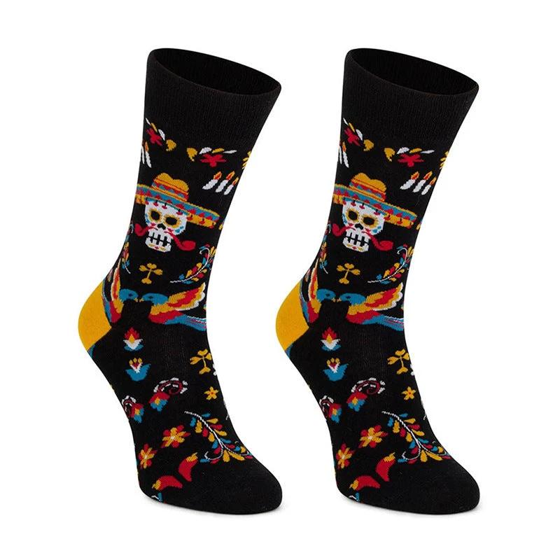 Colorful Skull Jacquard Trendy Cotton Socks For Men by GJG Denim