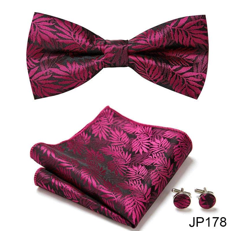 Men's Formal Bow Tie Handkerchief and Cuff links Set by GJG Denim