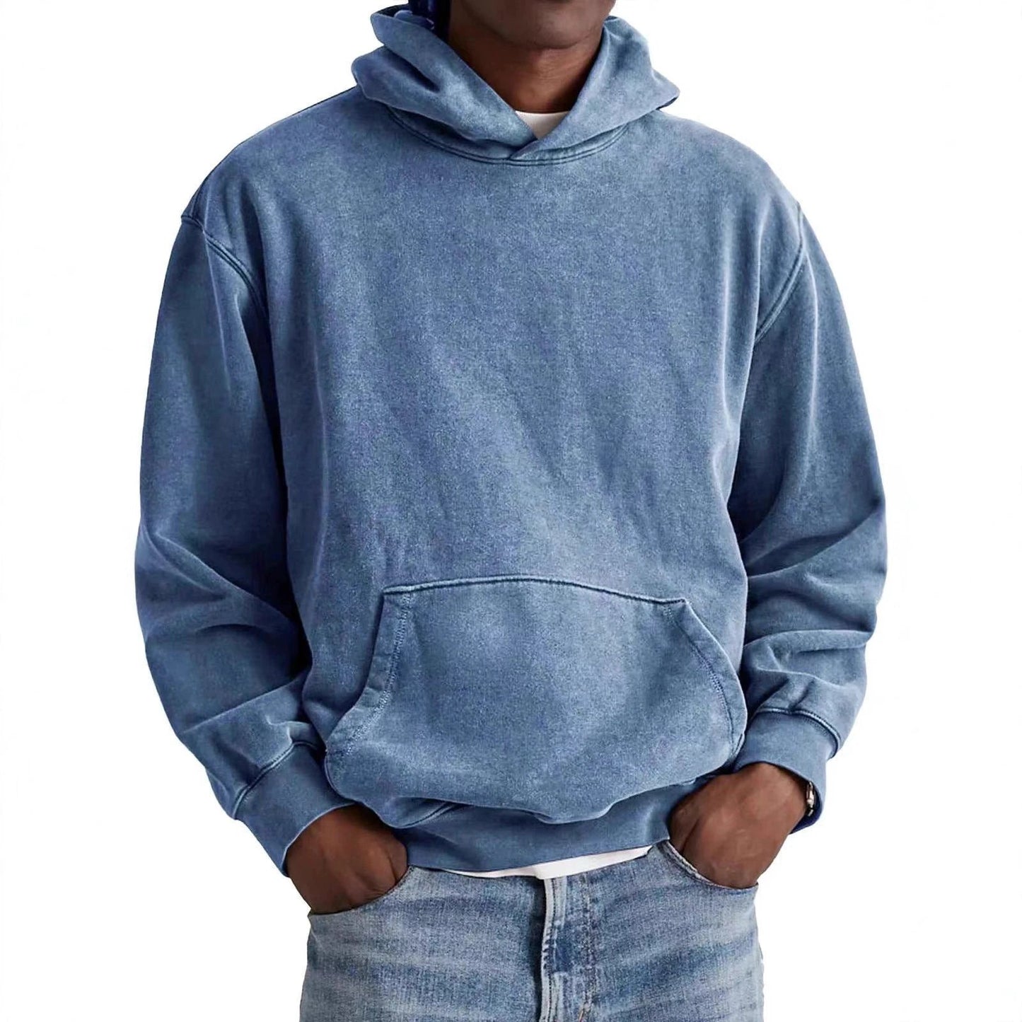 Men's Round Neck American Retro Casual Hooded Sweatshirt by GJG Denim