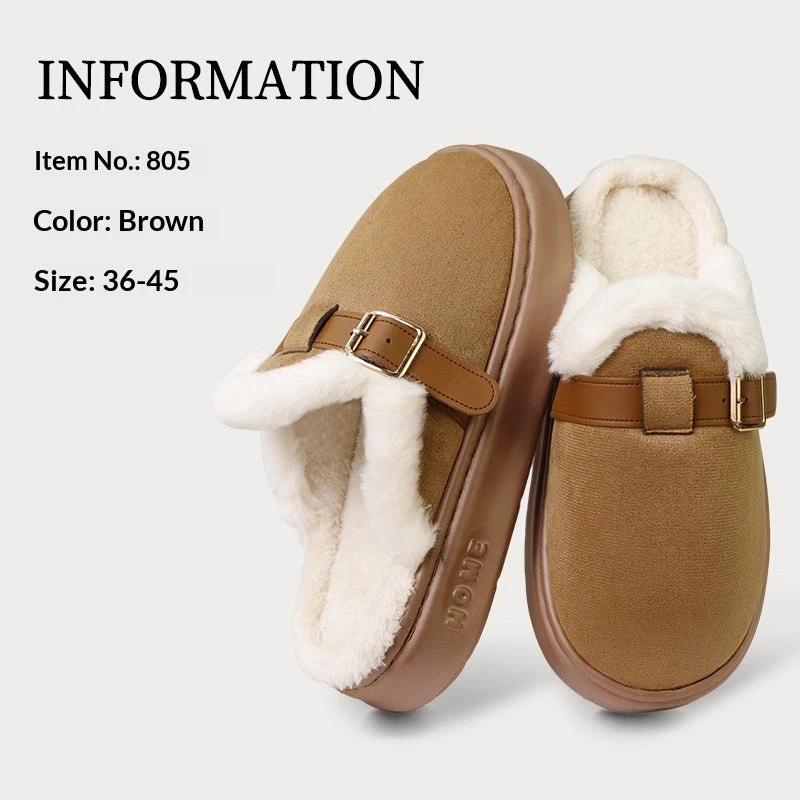 Womens AutumnWinter Indoor Plush Thick-Soled Warm Anti-Slip Cotton Slippers by GJG Denim