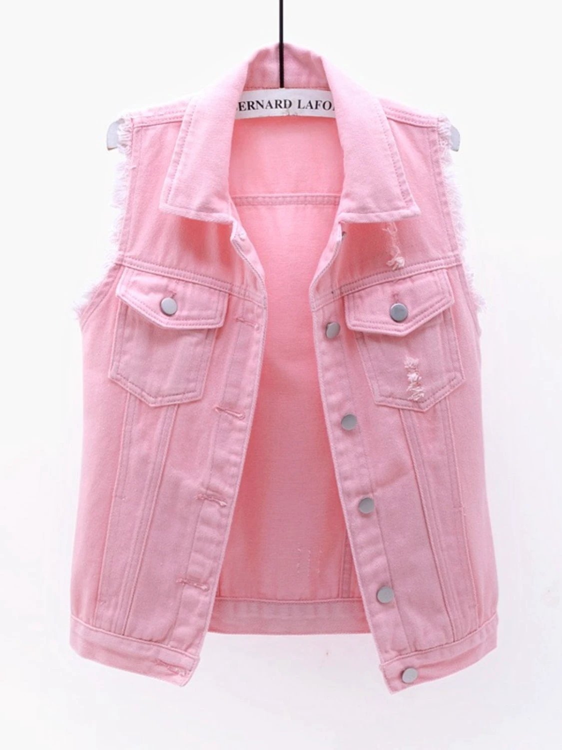 Full Size Button Down Raw Hem Sleeveless Denim Jacket Plus Size by Lady Ros