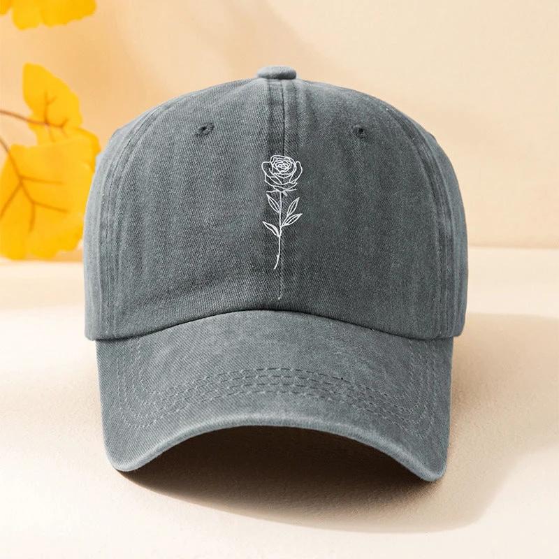 Men's Casual Simple Rose Washed Baseball Cap by GJG Denim