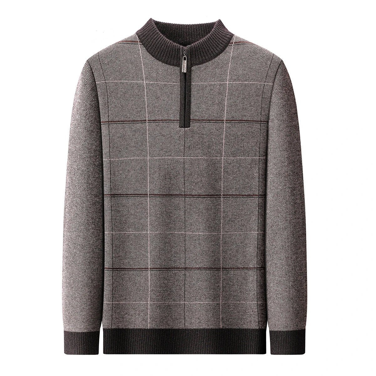 Men's Stylish Plaid Quarter-zip Knit Sweater by GJG Denim