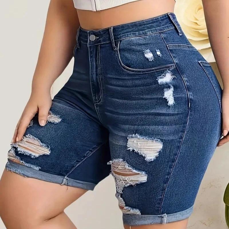 Womens Denim Cropped Ripped Pants by GJG Denim