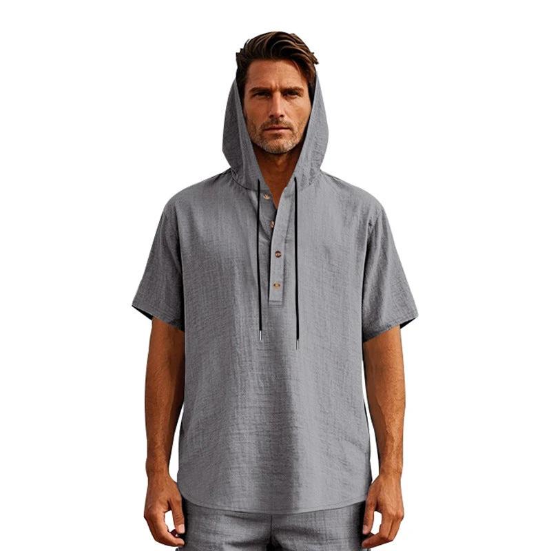 European And American Linen Short-sleeved Men's T-shirt Simple by GJG Denim