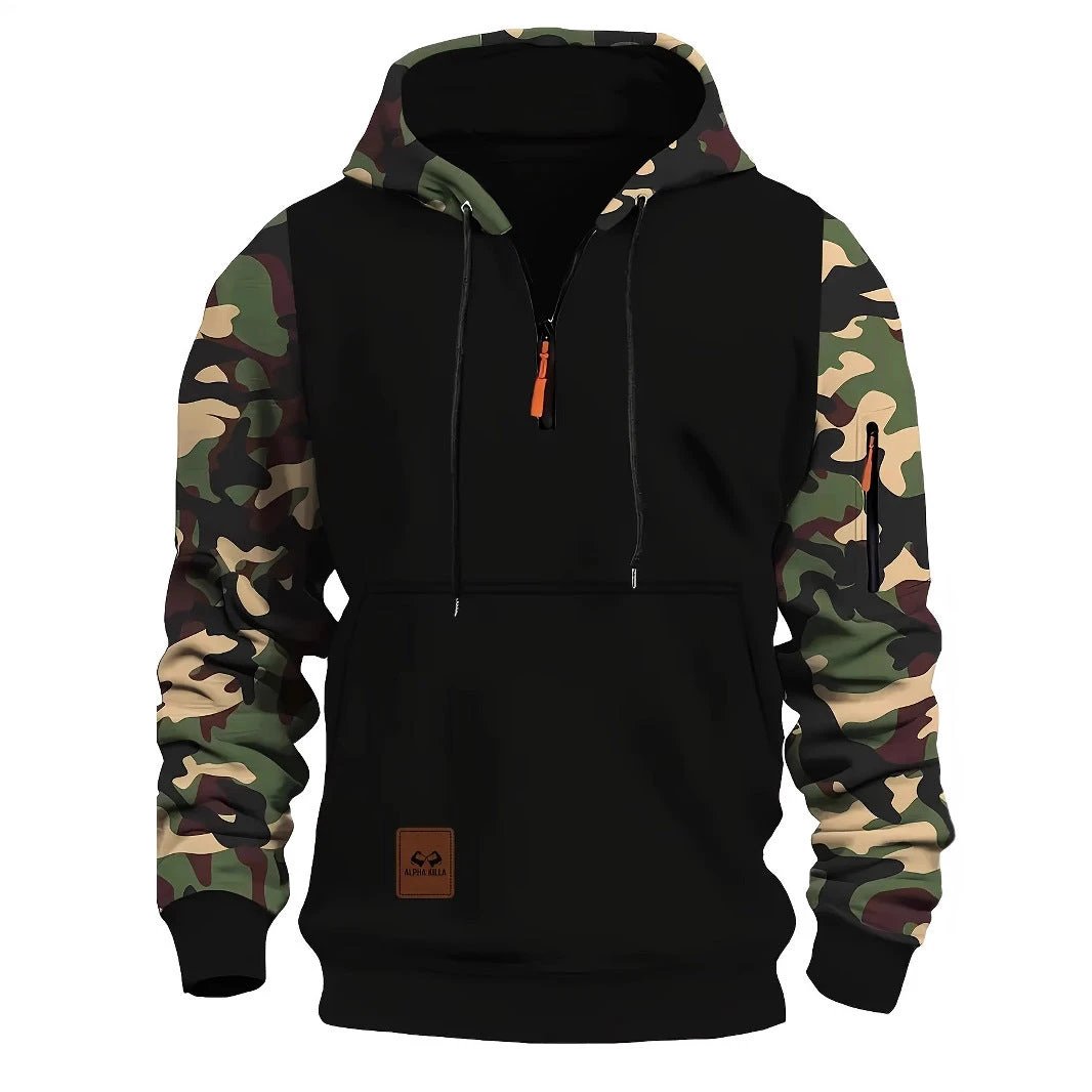 Men's Hooded Camouflage Zipper Sweater by GJG Denim