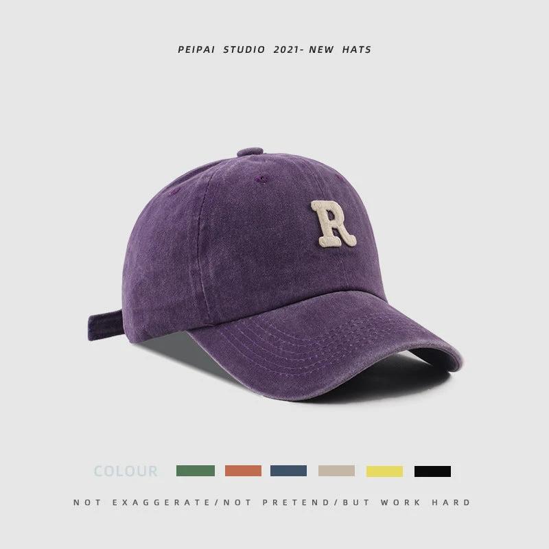 Washed Letter R Ball Cap For Men by GJG Denim