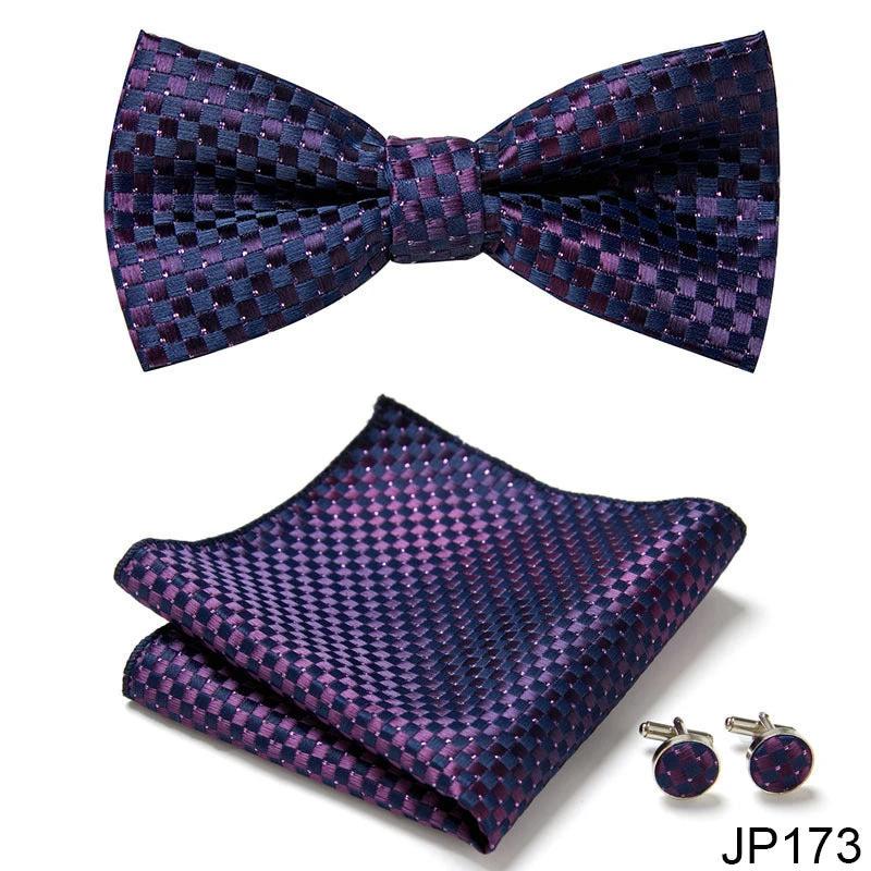 Men's Formal Bow Tie Handkerchief and Cuff links Set by GJG Denim