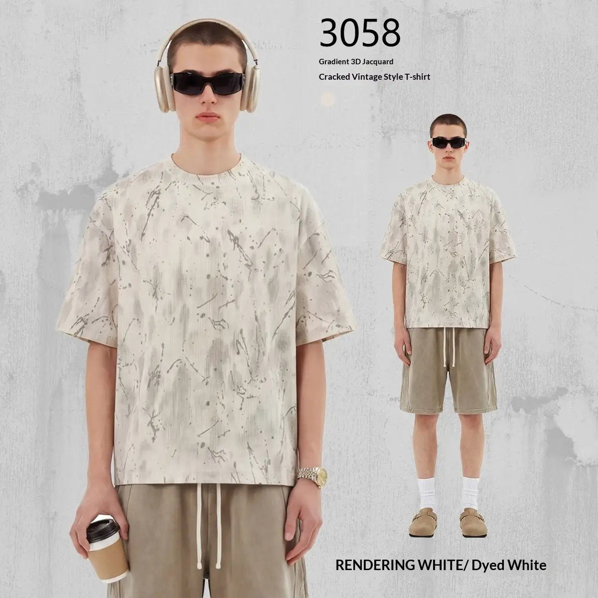 Ombre 3D Jacquard Crackle Distressed Trendy Brand All-Match T-Shirt by GJG Denim