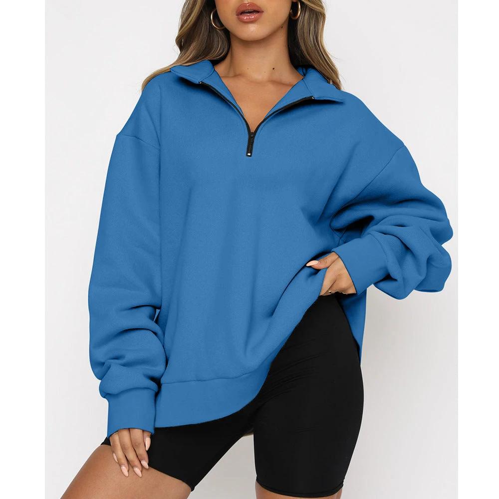 Women Sweatshirts Zip Turndown Collar Loose Casual Tops Clothes by GJG Denim