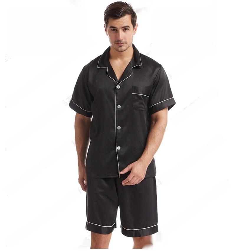 Men's Lapel Casual Breathable Thin Short-sleeved Shorts Pajamas Set by GJG Denim