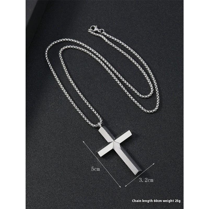 Round Large Beveled Cross Necklace Titanium Steel For Men by GJG Denim