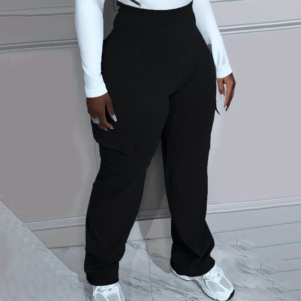 Plus Size Solid Color Simple cargo Knitted Women's Trousers by GJG Denim
